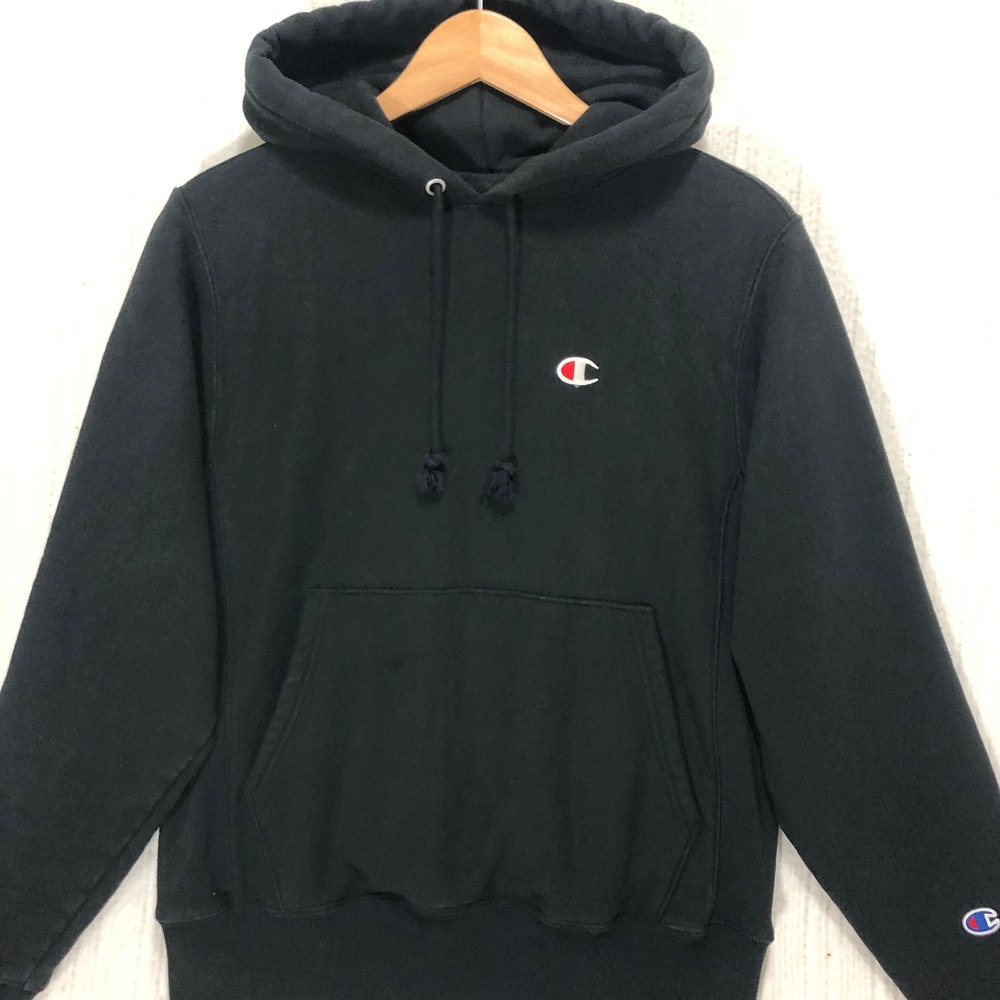 Champion Reverse Weave Hoodie Small Black Embroidered Logo Sweatshirt S